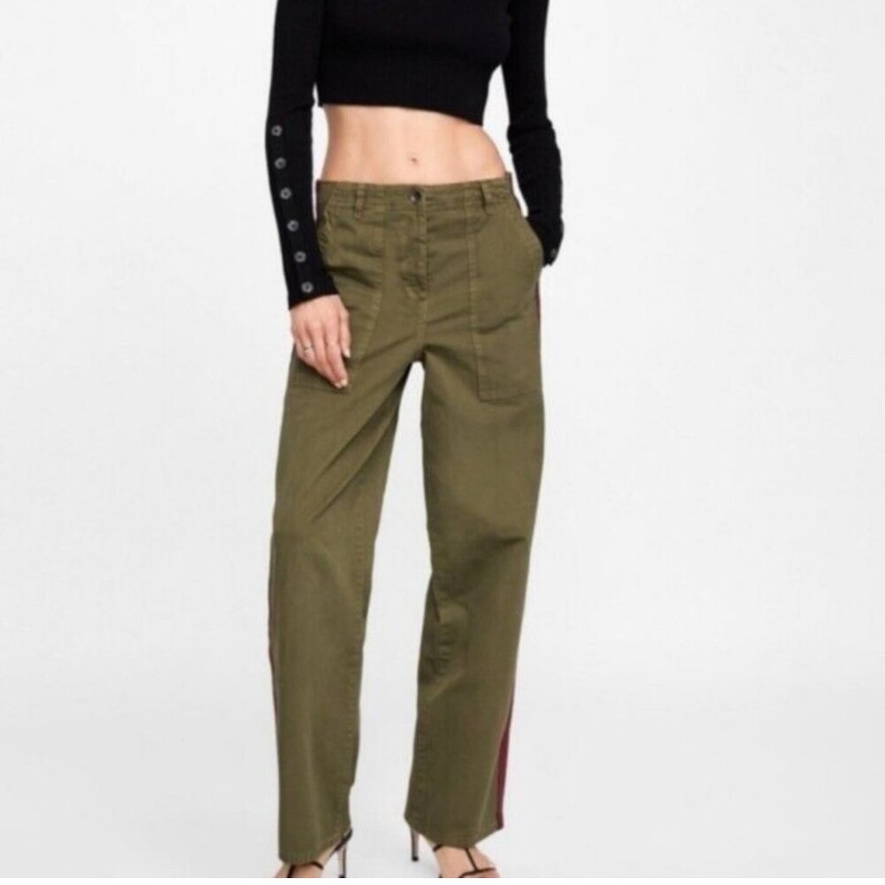 Zara The Worker Straight Leg Green Jeans Size 34